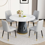 Vohuai Round Dining Table Set for 4, 45''Marble Grain Dining Room Table Set for 4 with Upholstered Chairs, Modern Dinner Table Set for Kitchen Dining Room