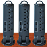 Electriduct Desktop Pull-Up PowerTap Grommet with Surge Protector and USB Charger 2.4 Amp (Black) - 3 Pack