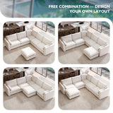 Ihanherry 111" Oversized Modular Sectional Sofa, Modern V Shaped Cloud Couch with Storage Ottoman, 6-Seat Comfy Chenille Deep Seat Sofa with 2 Pillows for Living Room, Beige