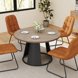 HIPIHOM 47.2” Round Dining Table Set for 4 Modern Wood Table with 4 Upholstered Leather Chairs, Metal Pedestal Base, Space-Saving Kitchen & Dining Furniture for Small Apartments and Compact Spaces