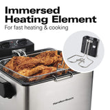 Hamilton Beach Electric Deep Fryer with Basket and Lid, 4.5 Liters / 19 Cups Oil Capacity, Temperature Control, View Window, Professional Style, 1800 Watts, Stainless Steel (35035A)