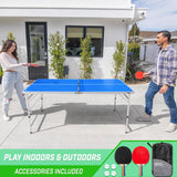 GoSports 6 x 3 ft Mid-Size Table Tennis Table Set with Adjustable Height - Blue