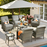 ovios 7-Piece Patio Furniture Set, Outdoor Wicker Sofa with Swivel Chairs Coffee Table