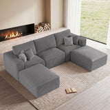 115" Modular Sectional Sofa, U Shaped Cloud Boneless Couch Grey