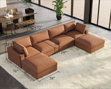 AMERLIFE 152 Inches Modular Sectional Couch, Feather Down Filled Sectional Sofa, 6 Seats U Shaped Couch with Chaise, Ottoman, Oversized Sofa for Living Room Apartment, Brown Anti-Scratch Leathaire