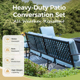 MIXPATIO 6-Piece Metal Patio Conversation Set, Fire Pit Table, 2 Ottomans