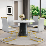 Vohuai 45'' Round Dining Table Set for 4, 5-Piece Marble-Look Dining Set