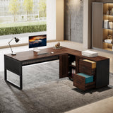 63-Inch L-Shaped Executive Desk with Mobile File Cabinet, Large Office Computer Desk