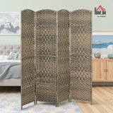 Room Divider, 6 Ft 4 Panel Folding Privacy Screen, Hand-Woven PP Wall Partition with Pine Wood Frame