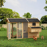 GarveeHome Chicken Coop Large Hen House for 4-6 Chickens Wooden Poultry Cage with Run, Ramp, Nesting Box, Wire Fence, Waterproof Asphalt Roof (80" x 35" x 54") Natural
