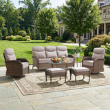 Luxury Patio Furniture Set with 6-inch Thick Cushions, Outdoor Furniture Set with High Back Swivel Chairs, 7 PCS Wicker Outdoor Conversation Set for Porch, Patio, Yard, Deck, Poolside, Brown/Beige