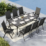 MFSTUDIO 9 Piece Outdoor Dining Set w/Metal Table & Folding Chairs, Black
