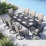 MFSTUDIO Outdoor Dining Set for 8, Patio Table and Chairs Set with Umbrella Hole, 9 Piece Patio Furniture Dining Set for Deck Yard Poolside