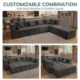 MONVANE Modular Sectional Cloud Couch for Living Room - 130'' 6 Seater Convertible Chenille Couches Set with Ottoman, No Assembly Compression Sofas, Comfy Floor Sofa with Memory Foam, Grey