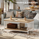 Coffee Table for Living Room with Slatted Sides Frame, Modern Farmhouse Living Room Table with 2-Tier Storage Shelf for Home Office, Apartment, 39 inch, Light Coffee