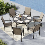 MFSTUDIO 7 Piece Outdoor Dining Set, 54" Round Table & Textilene Chairs