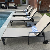 PURPLE LEAF Outdoor Chaise Lounge with Wheels Armrests, 2-Piece Set, Beige