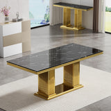 Maotifeys Black Marble Dining Table for 6 Modern Luxury Faux Marble Kitchen Table for 4-6,68" Large Dining Room Tables with Columnar-Shape Gold Stainless Steel Base