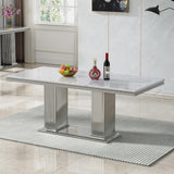 Maotifeys White Marble Dining Table for 6 Modern Luxury Faux Marble Kitchen Table for 4-6,68" Large Dining Room Tables with Columnar-Shape Silver Stainless Steel Base