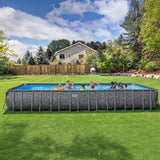 Bestway APX 365 31’4" x 16' x 52” Above Ground Pool, Rectangular Metal Frame Outdoor Swimming Pool Set with Sand Filter Pump, Ladder, and Cover, Dark Marble
