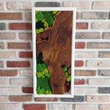 White Framed Moss Wall Art, Vertical Cedar Wood & Preserved Greenery Modern Natural Wall Decor for Living Room, Office & Home, Zero Maintenance Handcrafted Gift 47" x 16"