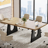 Rustic Wood Conference Meeting Room Table for 6-8 People, Business Seminar Tables, Breakroom, Reception Office Furniture