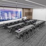 Jklmzpf Folding Conference Table with Wheels, Flip-Top Mobile Training Table Modular Conference Room Tables, Space Saving Seminar Meeting Tables for Office School Business Classroom(Gray 4PCS 47.2in)