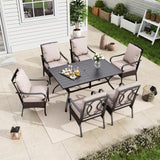 MFSTUDIO 7 PCS Patio Dining Set, Rectangular Metal Table, Rattan Chairs