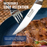Steak Knives Set of 6, Serrated Steak Knives – Forged High Carbon German Steel, Full Tang, Ergonomic Handle Design – Artisan Series