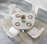 Maotifeys White Marble Dining Table for 4-6, Luxury 45" Round Faux Marble Kitchen Table for 4 Modern Circle Dining Room Tables with Diamond Silver Stainless Steel Base