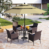 PHI VILLA 5pc Patio Dining Set with Umbrella, Round Table, Rattan Chairs