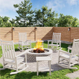 GarveeLife Poly Lumber Rocking Chair Outdoor Set of 4 with 2 Side Table - HDPE High Back Porch Rocker Chairs for Adults - All Weather Resistant Furniture for Patio - White
