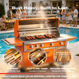 RENDGO NG 4 Cast Burners Outdoor Kitchen Grill Island, 99,000 BTU, Orange Painting
