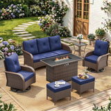 7 Pieces Patio Furniture Set with Fire Pit Table Swivel Rocker Chairs