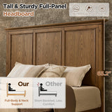 LUXOAK Solid Wood King Bed Frame, Traditional Platform Bed with 65.2" High Headboard, Heavy Duty Wooden Slats, No Box Spring Needed, Easy Assembly, Light Brown