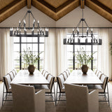 ELGOBST Wagon Wheel Chandelier 40In 22-Light Height Adjustable Large Modern Industrial Black Farmhouse Chandeliers and Dining Room Living Room Ceiling Pendant Island Light Fixture