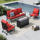 MFSTUDIO 4 Piece Metal Patio Furniture Set with Fire Pit Table, Red