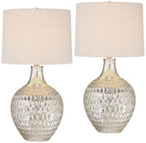 360 Lighting Waylon 28" Tall Modern Luxe Coastal End Table Lamps Set of 2 Silver Mercury Glass Off-White Shade Living Room Bedroom Bedside Nightstand House Office Home Kitchen Entryway