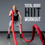 REP Battle Ropes - PolyDacron Battle Rope for Strength and Conditioning Workouts – 1.5" and 2" Diameter, 30ft, 40ft, 50ft Lengths with Optional Cover Sleeve (Red with Sleeve, 1.5 x 30 ft)