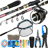 PLUSINNO Fishing Gear,Full Fishing Pole kit Include Fishing Rod and Reel Combo, Fishing Net, Tackle Box with Fishing Lures, Fishing Pliers,Fishing Gifts for Men with Fishing Tool Kit
