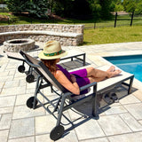 PURPLE LEAF Outdoor Chaise Lounge with Wheels Armrests, 2-Piece Set, Beige