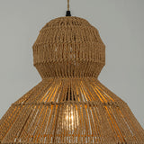 Modern Handmade Rattan Pendant Light Coastal Boho 1-Light 20 in. Brown Scalloped Ceiling Light for Foyer, Dining Room with Woven Shade