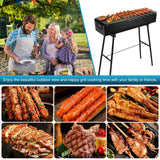 IRONWALLS Portable Charcoal Grill 32 Inch, Black Folding Stainless Steel Barbecue Grill for Outdoor Cooking, Large Lamb Skewer Grill for Patio, Party, Picnic, Travel, Camping, Home & Commercial Use