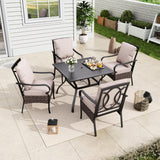 MFSTUDIO 5pc Patio Dining Set, Rattan Chairs, Square Metal Table