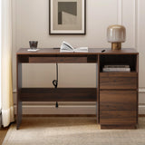 MoomJiee 47" Executive Desk with File Drawer, Farmhouse Computer Desk with Charging Station and Open Storage Compartment Wooden Home Office Desk for Writing Study Working, Brown