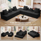 Living&Giving 128" U-Shaped Cloud Sectional Couch for Living Room, Cloud Boneless Couch-No Assembly with Reversible Chaise, Customizable 4-Seat Modular Sectional Sofa with 3 Ottoman, Black