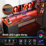 Huuger 63 Inch Rustic Brown Gaming & Office Computer Desk with 4 Drawers, Monitor Stand