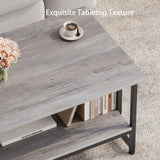 Masigle Coffee Table, 2-Tier Coffee Table with Storage, 39.4" Farmhouse Wooden Center Table, Easy to Assemble, for Living Room, Wash Gray