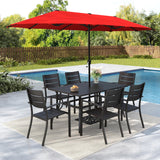 MFSTUDIO 7 Pcs Outdoor Dining Set with Umbrella for 6(Red)