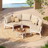 Oasbira Luxury Patio Furniture Set for 5 People, 4-Piece Curved Patio Conversation Sets with Woven Rope & Modular Coffee Table, Half Moon Outdoor Furnitrue Set for Deck, Garden, White